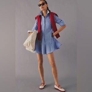 Tuckernuck Chambray Callahan Shirt Dress Blue Ruffle Hem | S